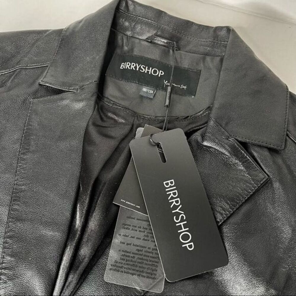 BirryShop‎ Black Genuine Leather Blazer Collar One Button Front Pockets Women’s - Picture 7 of 14